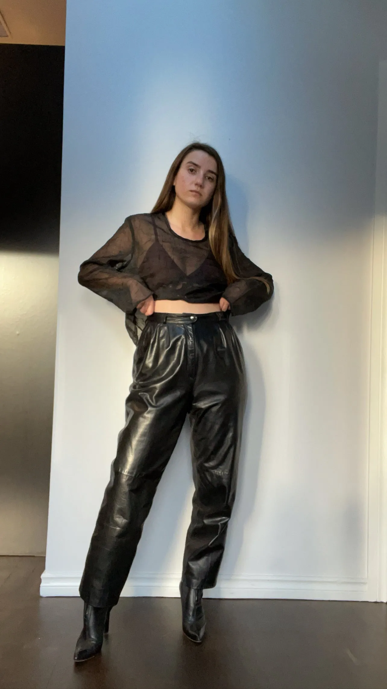 90s Black High-Rise Leather Trousers - 31