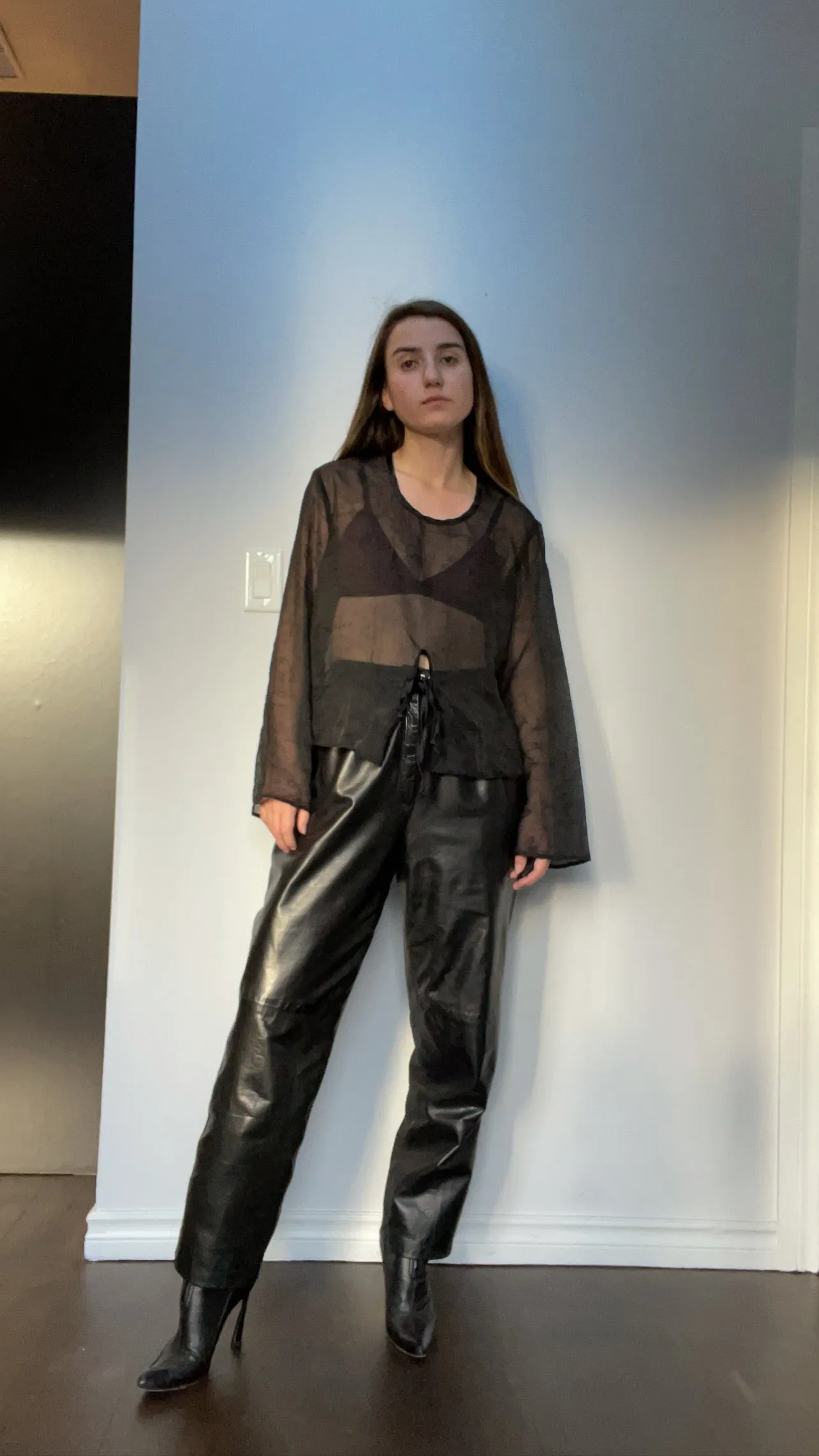 90s Black High-Rise Leather Trousers - 31