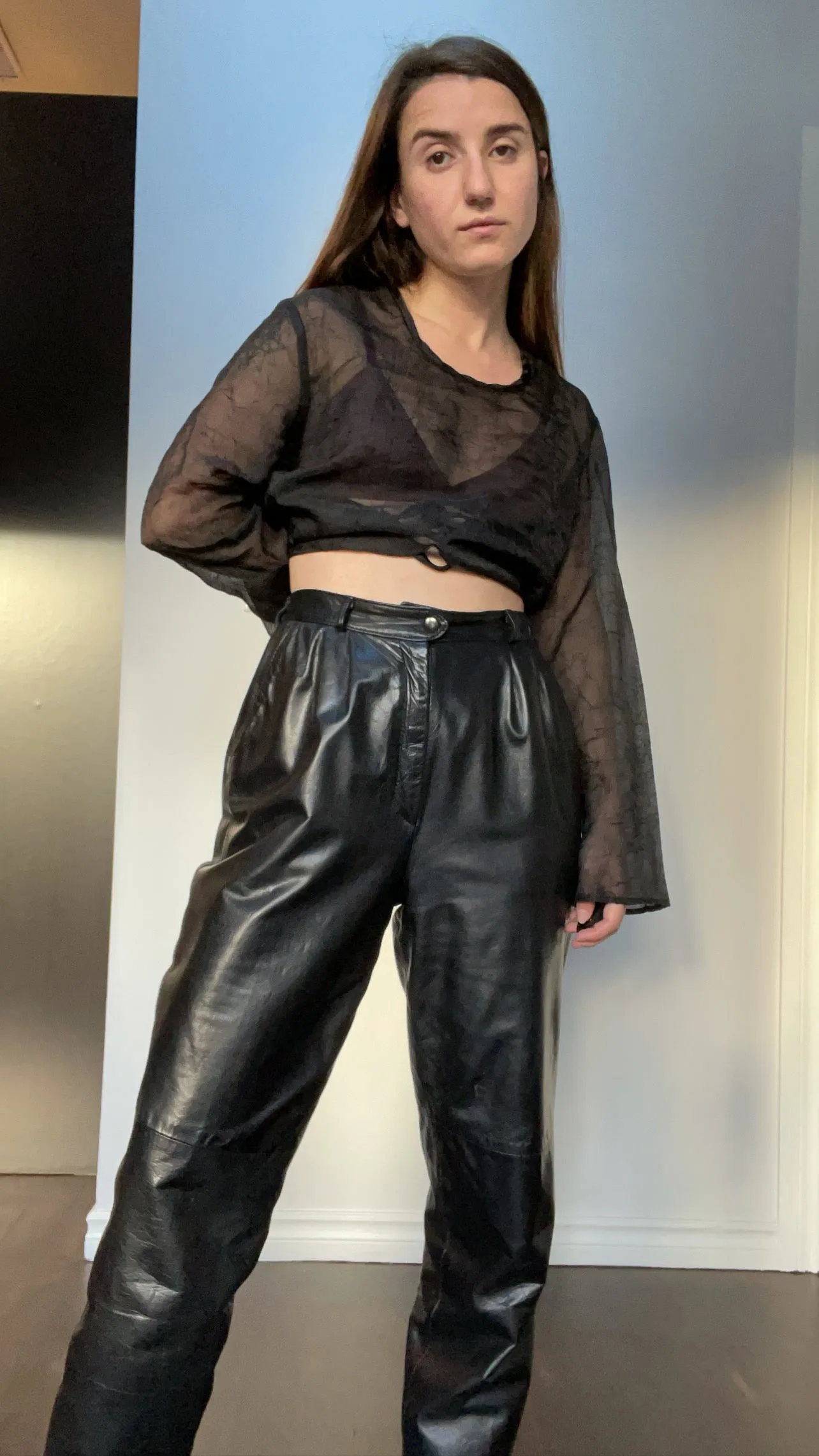 90s Black High-Rise Leather Trousers - 31