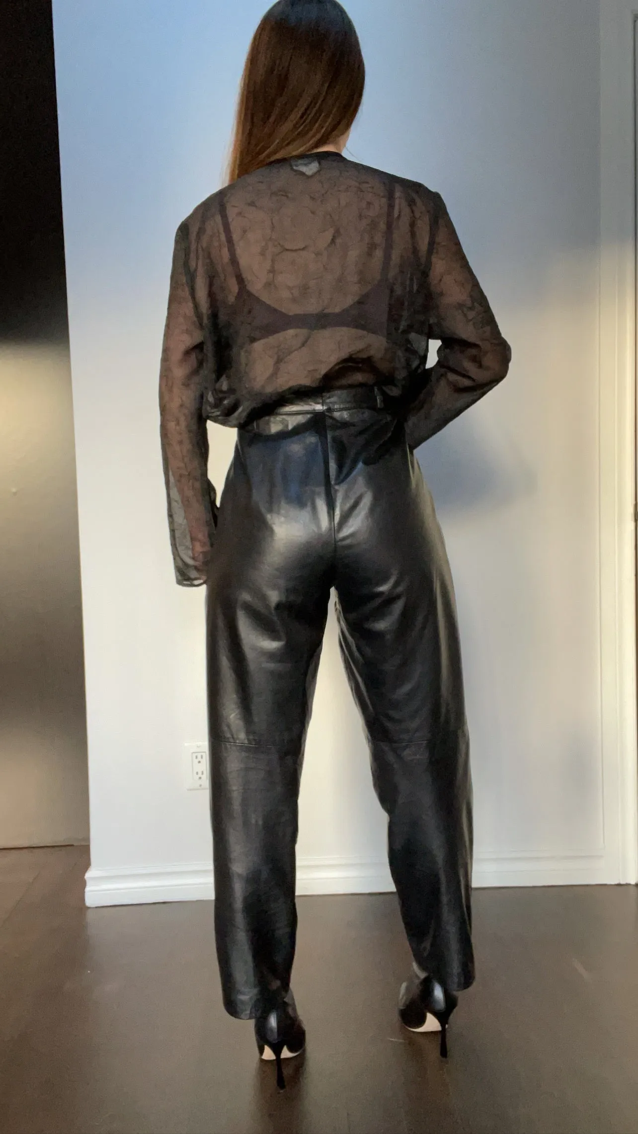 90s Black High-Rise Leather Trousers - 31