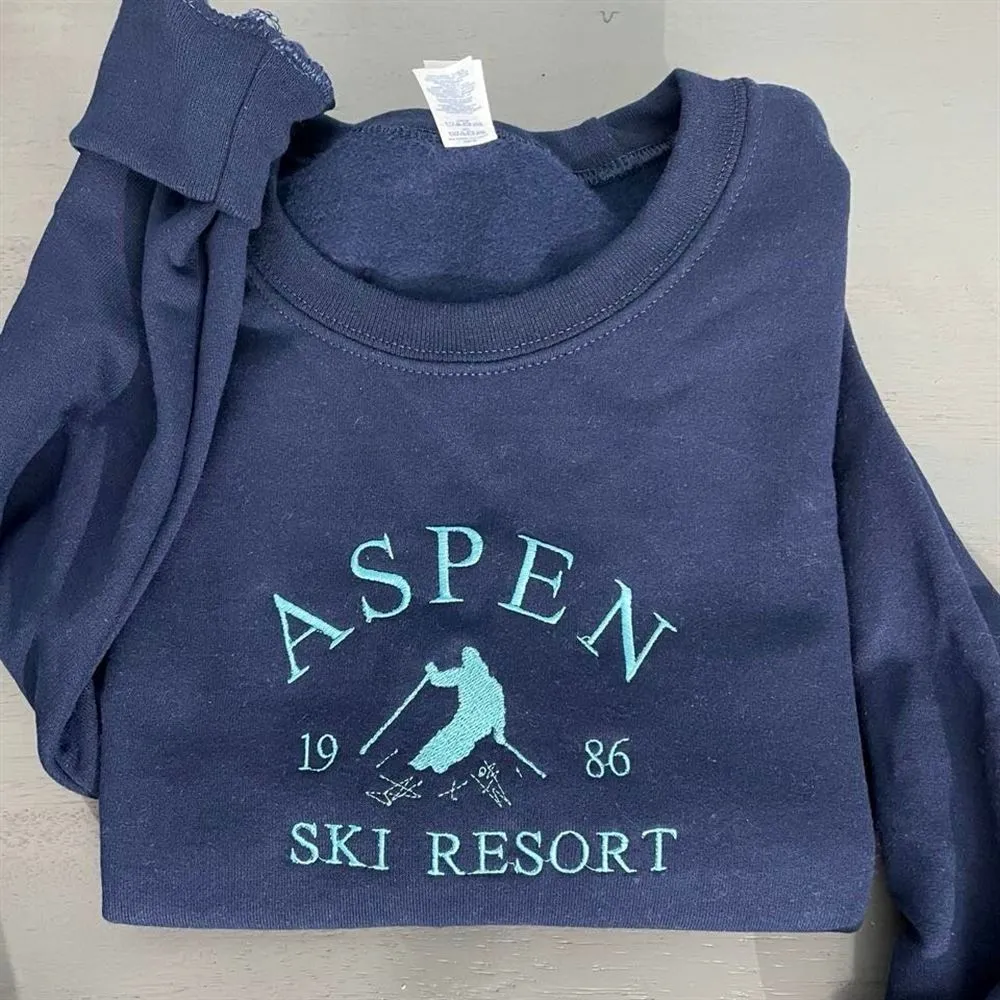 Aspen Ski Resort Embroidered Sweatshirt, Women's Embroidered Sweatshirts