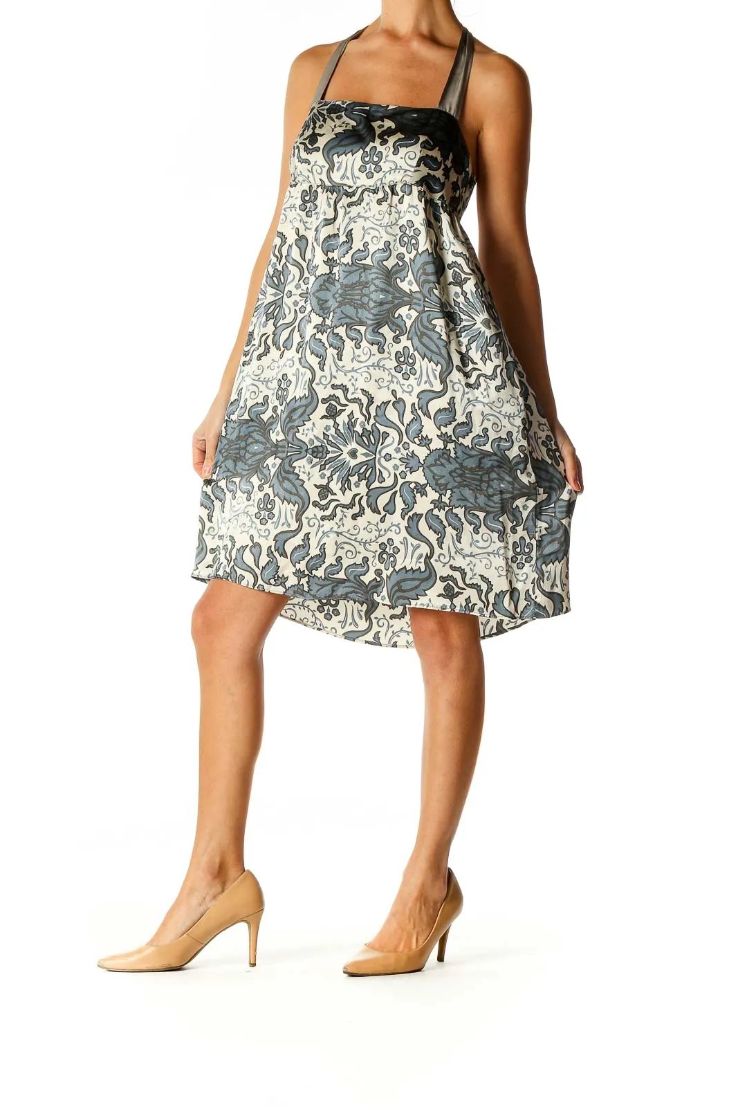 Beige Graphic Print Holiday A-Line Dress