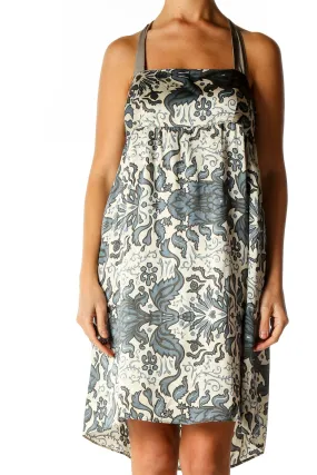 Beige Graphic Print Holiday A-Line Dress