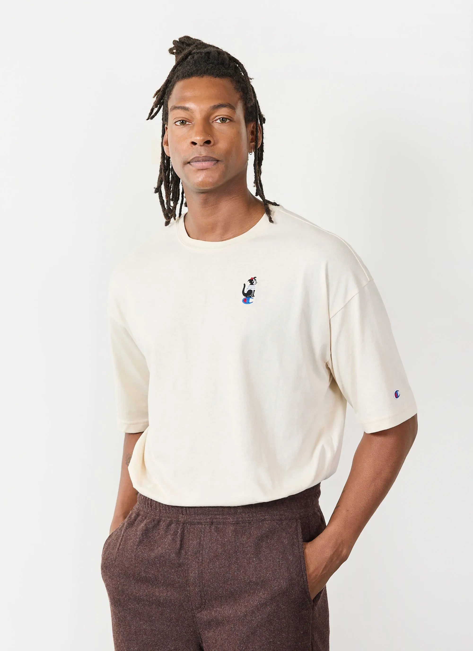 Beret Dog Oversized T Shirt | Champion and Percival | Ecru