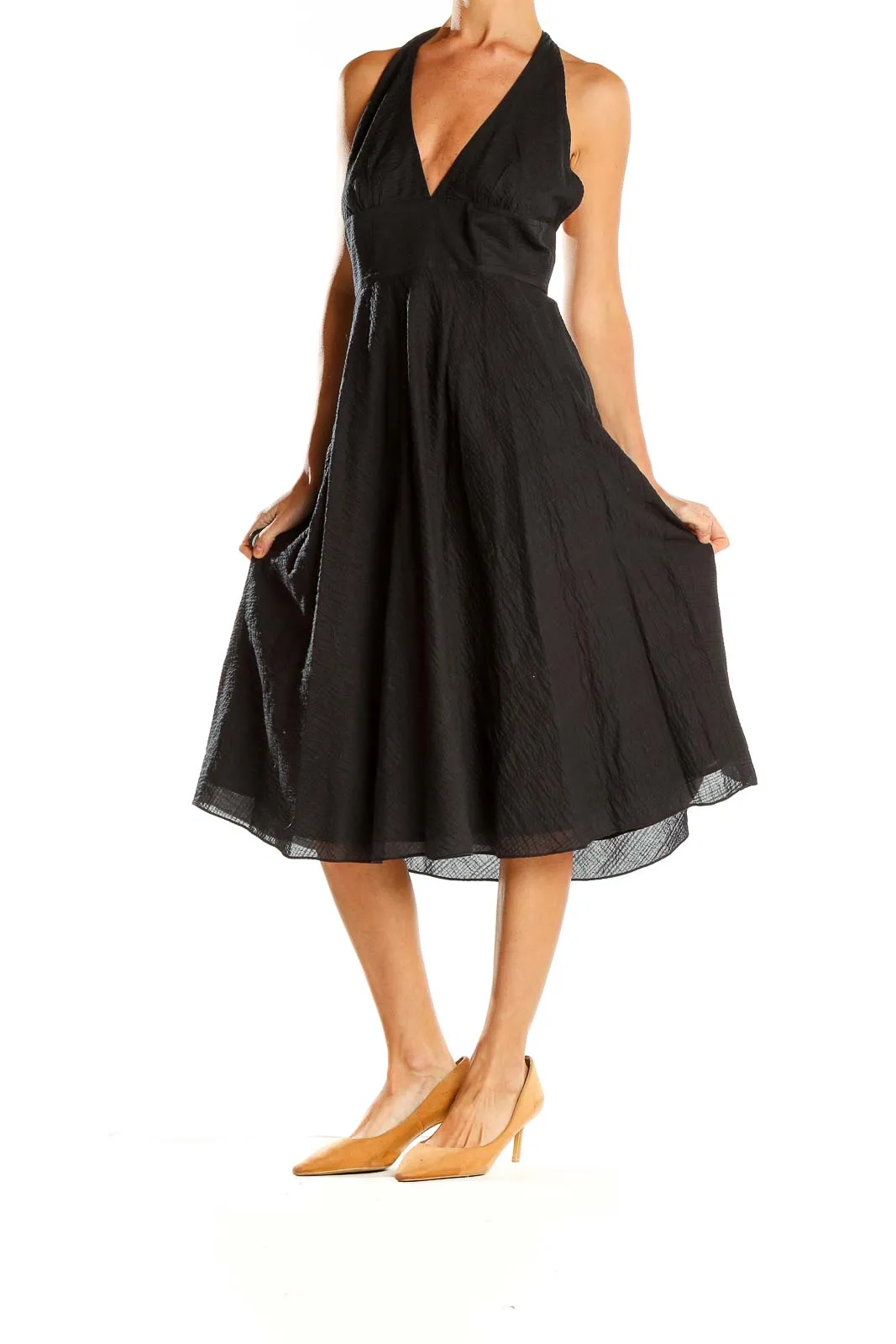 Black Halter Neck A-Line Midi Dress