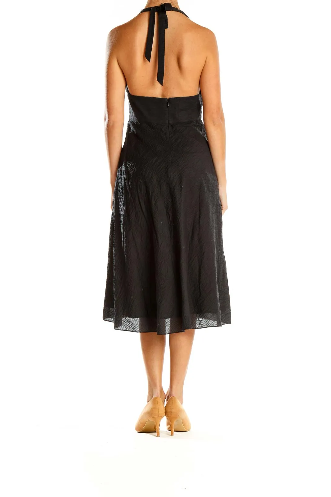 Black Halter Neck A-Line Midi Dress