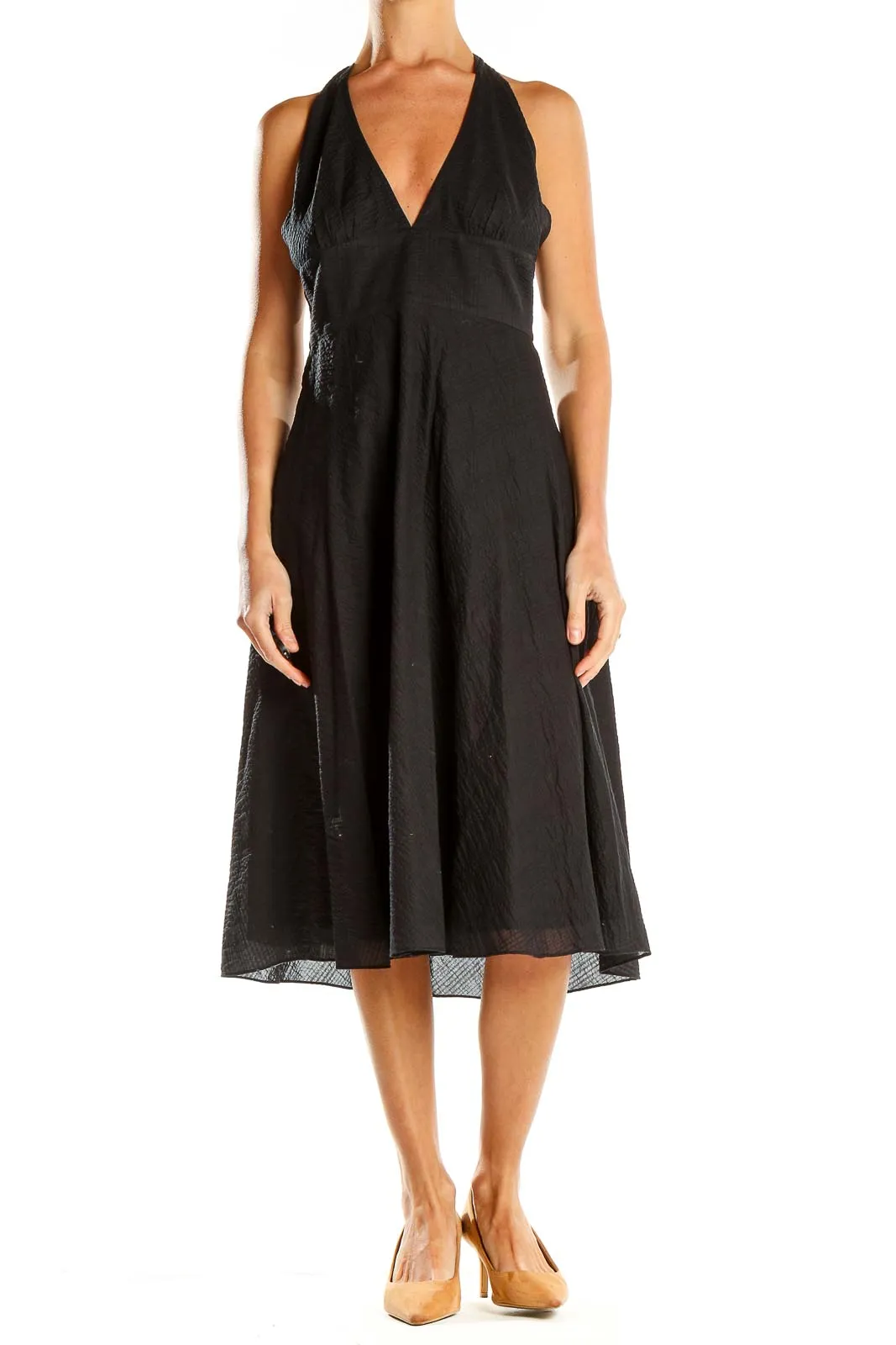 Black Halter Neck A-Line Midi Dress