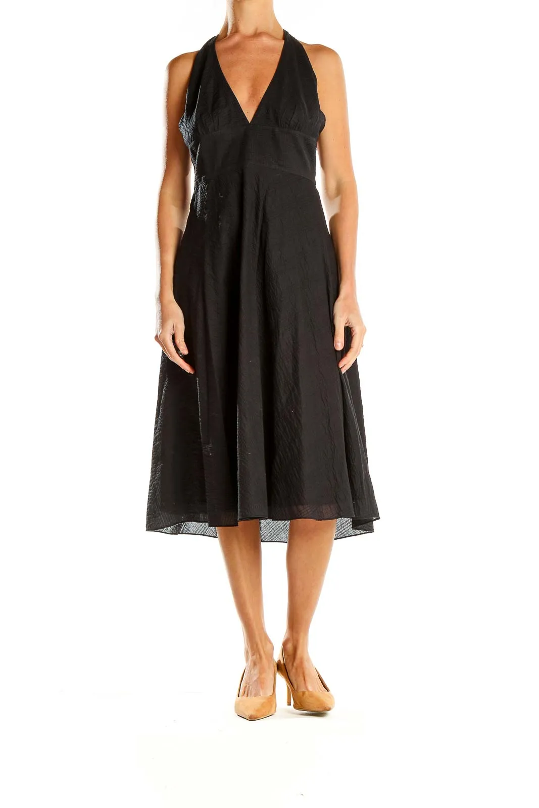 Black Halter Neck A-Line Midi Dress