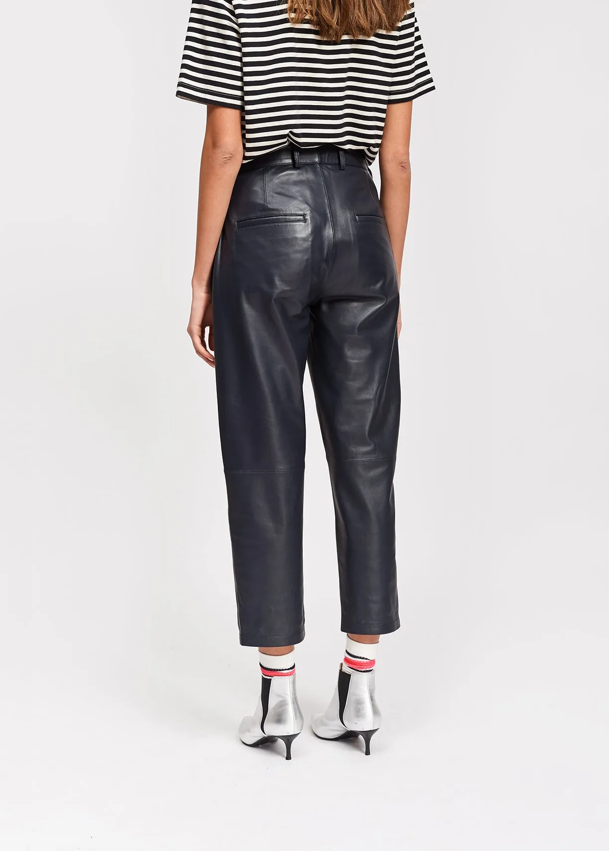 Black leather cropped trousers