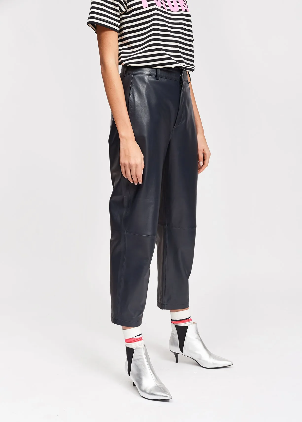 Black leather cropped trousers