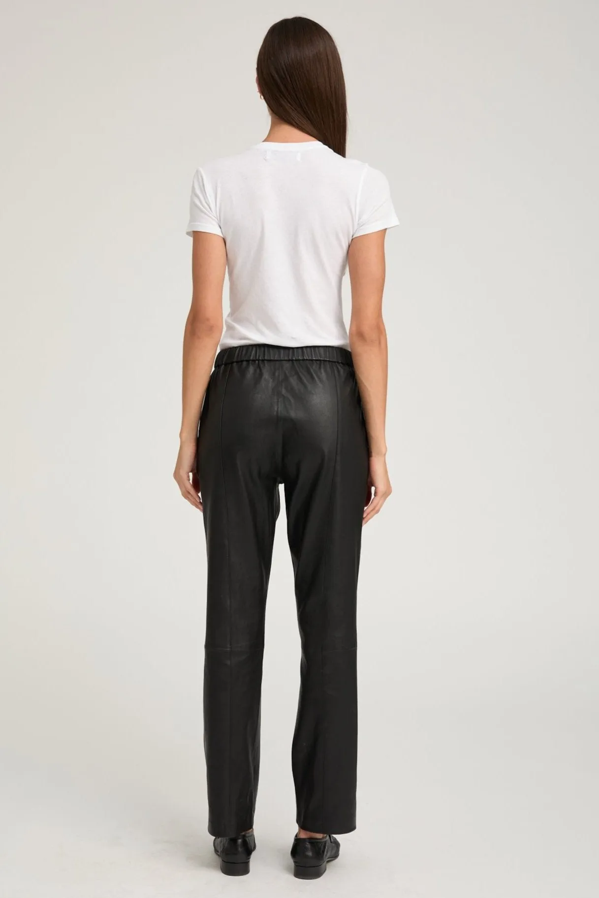 Black Leather Sophia Pintuck Joggers