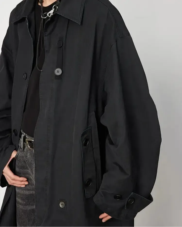 Black Oversized Long Trench Coat Men