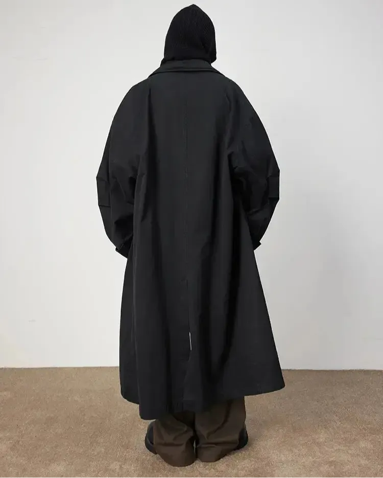 Black Oversized Long Trench Coat Men