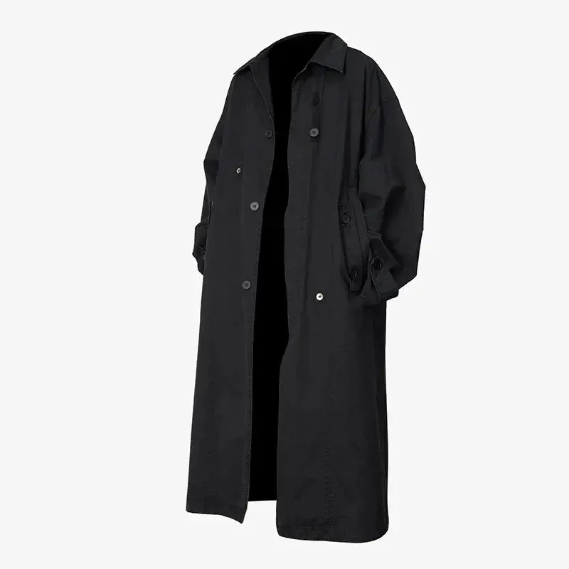 Black Oversized Long Trench Coat Men