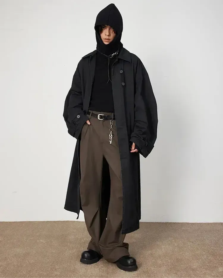 Black Oversized Long Trench Coat Men