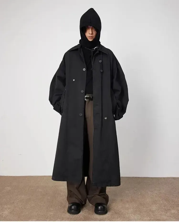 Black Oversized Long Trench Coat Men