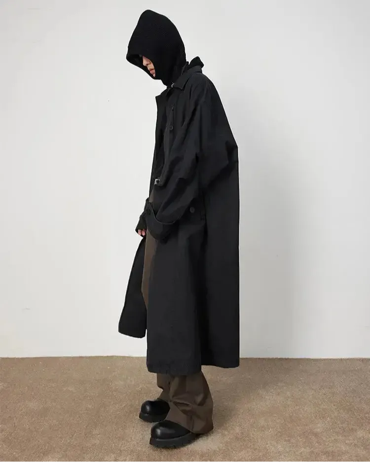 Black Oversized Long Trench Coat Men