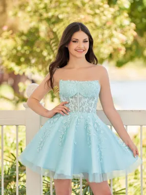 Blue A-Line Tulle Homecoming Dresses with Lace Appliques