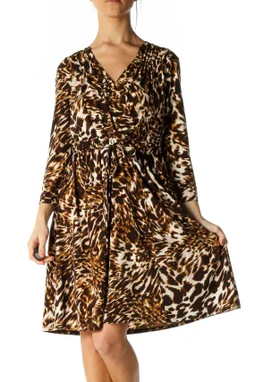 Brown Animal Print Holiday A-Line Dress