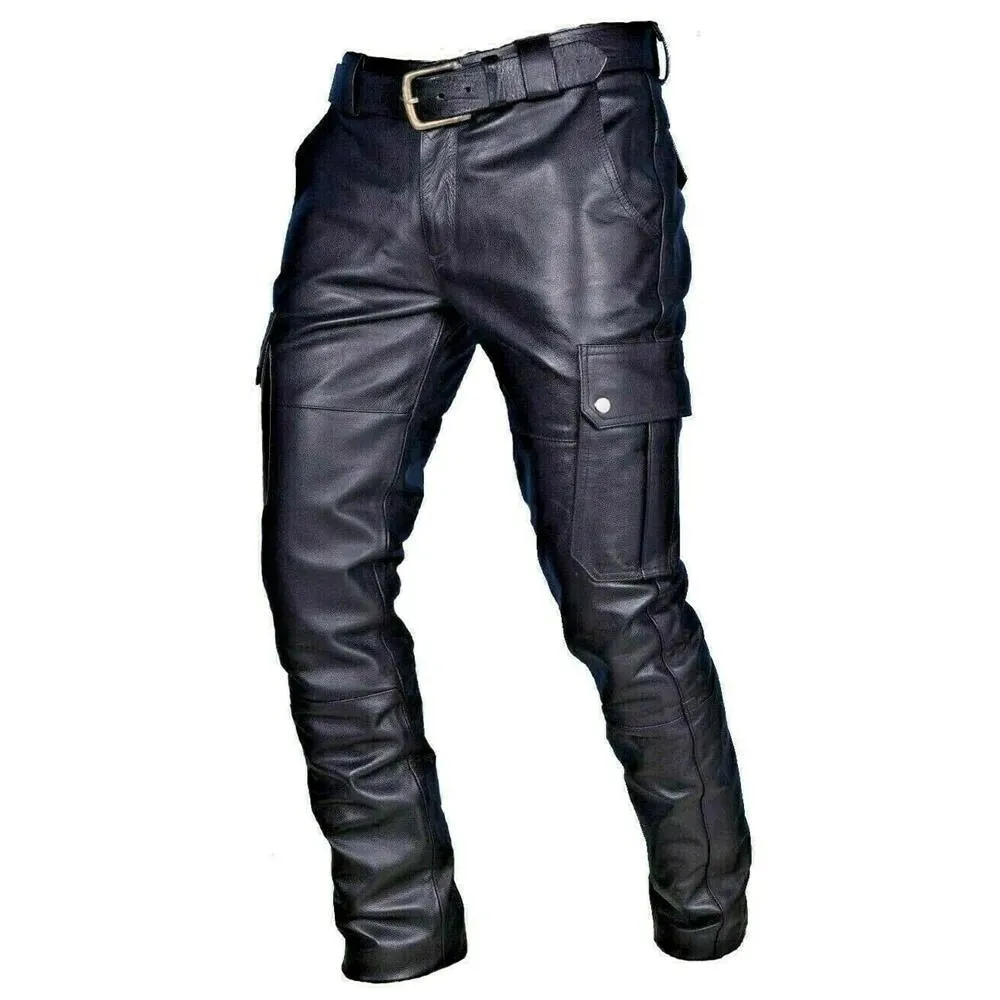 Cargo trousers for men - Fashionable leather trousers with pockets, robust workmanship