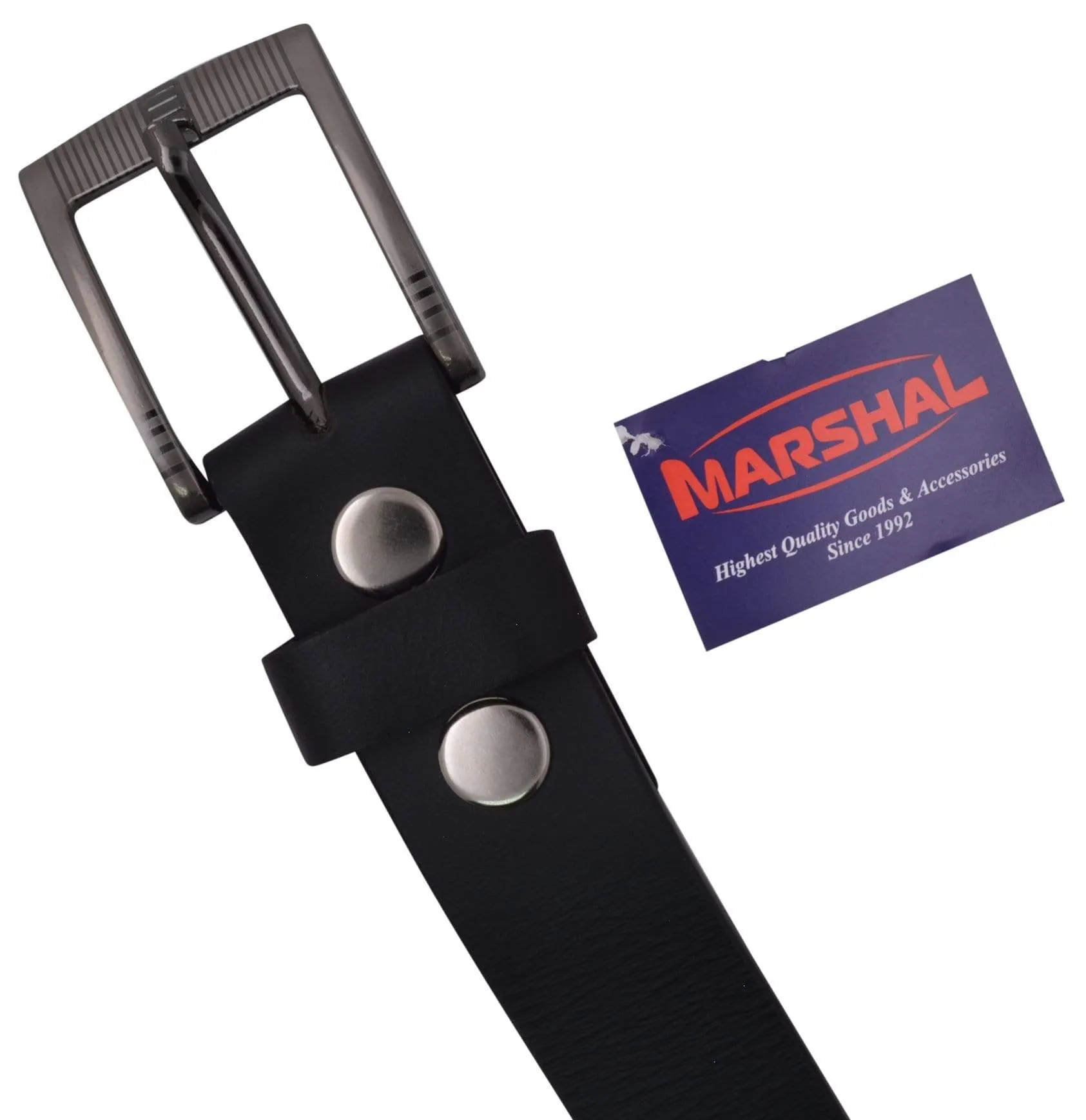 Casual Belt Men's 1.5" Wide Top Grain Genuine Leather Square Silver Buckle by Marshal