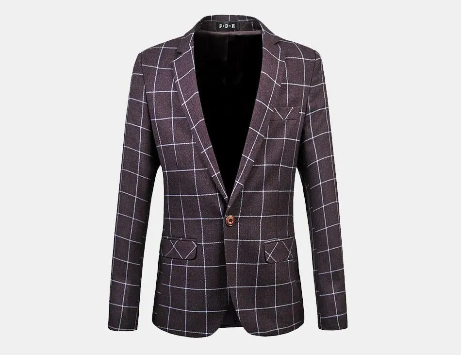 Casual Slim Fit Plaid Men's Blazer