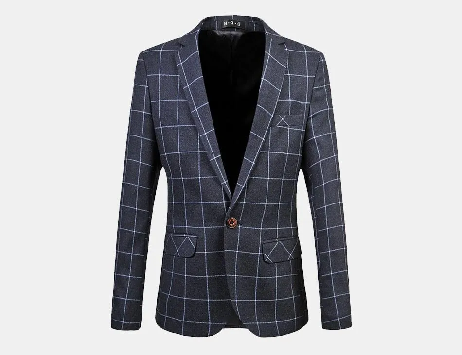 Casual Slim Fit Plaid Men's Blazer