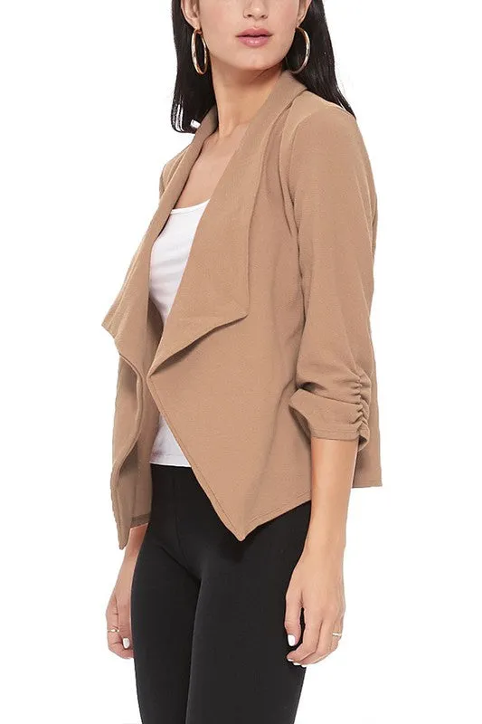 Casual, Solid, Waist Length, Blazer Jacket