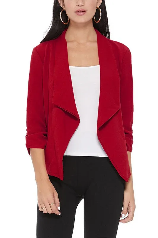 Casual, Solid, Waist Length, Blazer Jacket