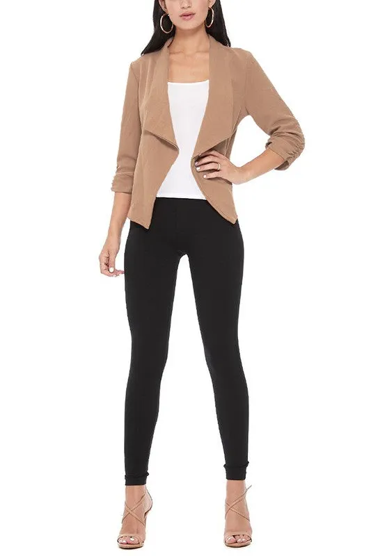 Casual, solid, waist length, blazer jacket