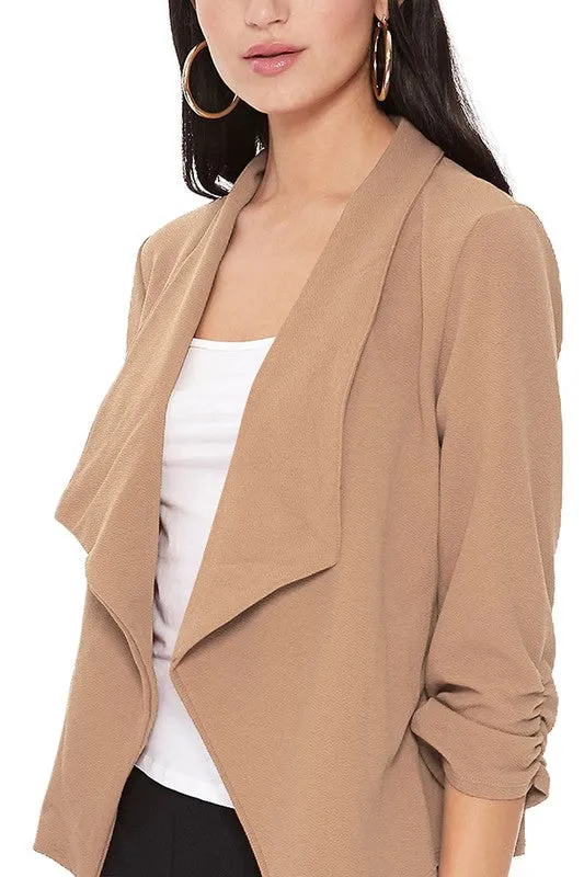 Casual, Solid, Waist Length, Blazer Jacket