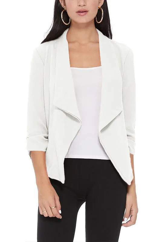 Casual, Solid, Waist Length, Blazer Jacket