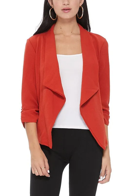 Casual, Solid, Waist Length, Blazer Jacket