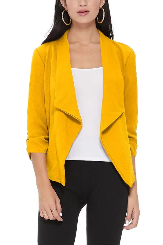 Casual, Solid, Waist Length, Blazer Jacket