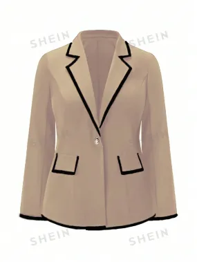 Clasi Plus Size Casual Color-Blocked Trim Blazer Jacket