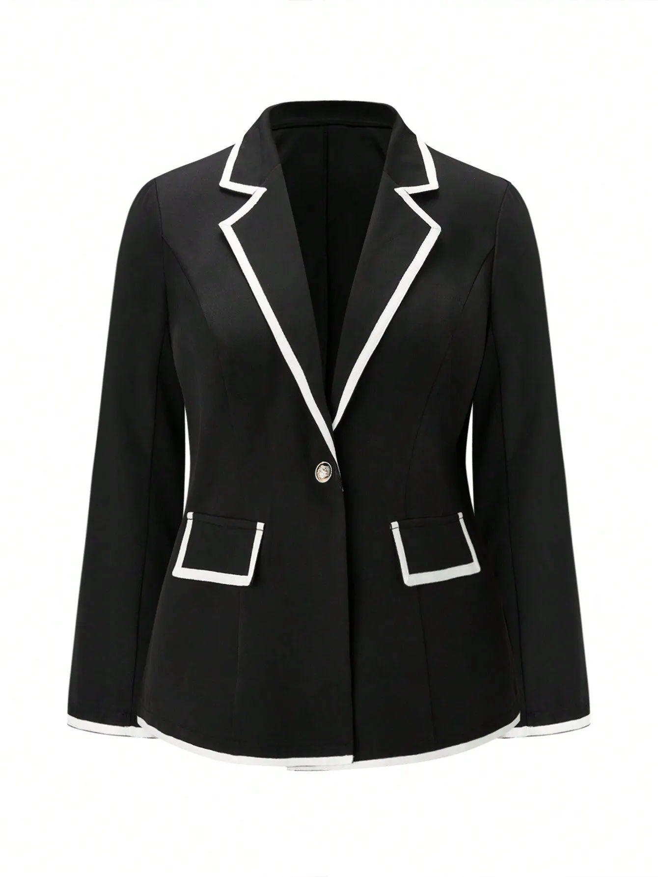 Clasi Plus Size Casual Color-Blocked Trim Blazer Jacket