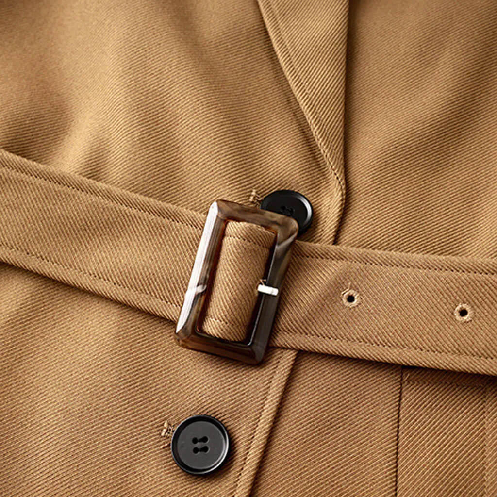 Classic Peak Lapel Single Breasted Belted Wool Blend Trench Coat