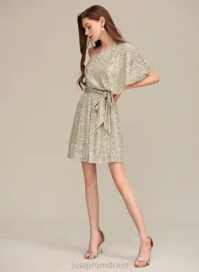 Club Dresses Sleeves Sexy Kali Short Shoulder One A-line Dresses Mini Sequined