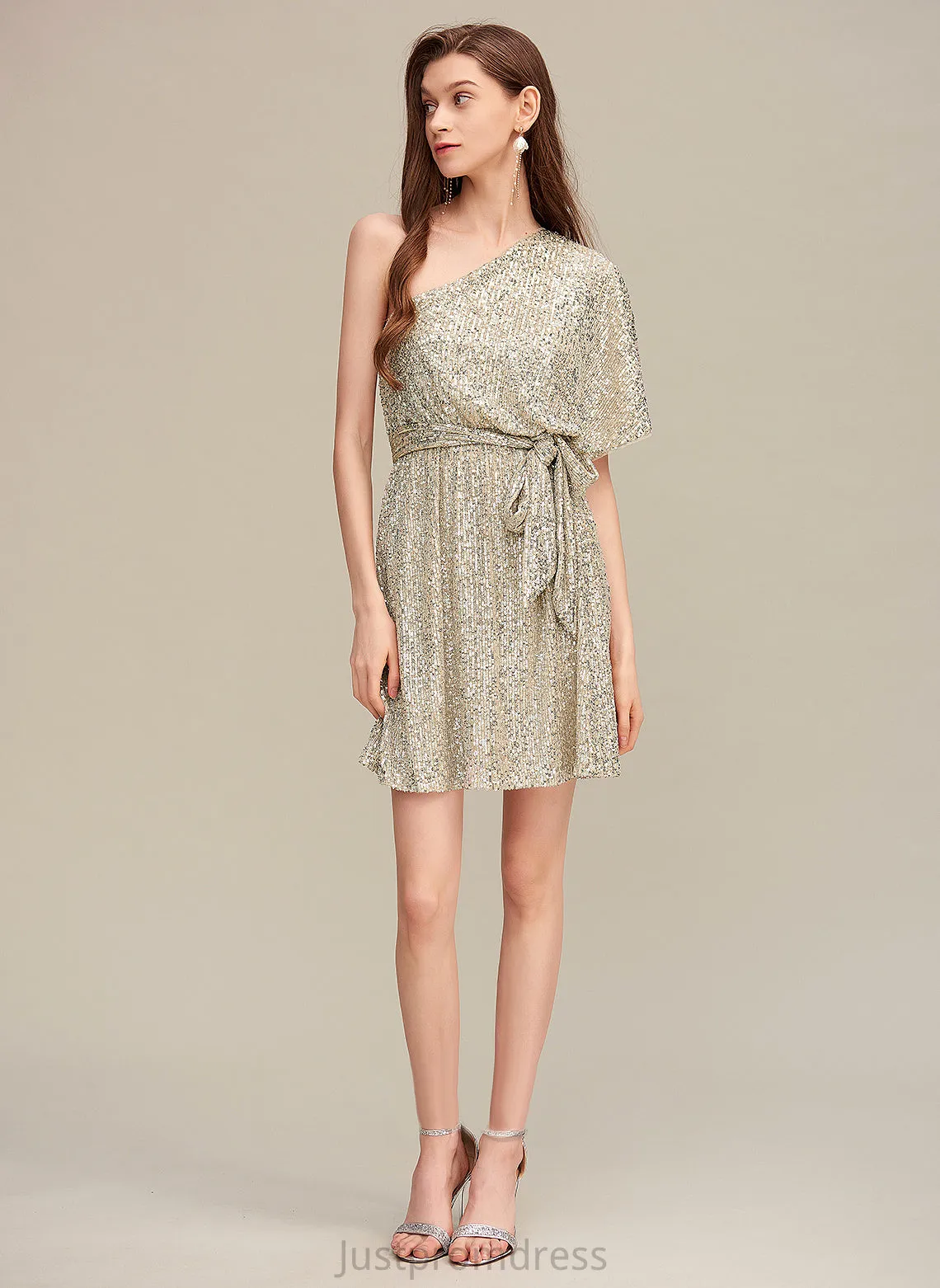 Club Dresses Sleeves Sexy Kali Short Shoulder One A-line Dresses Mini Sequined