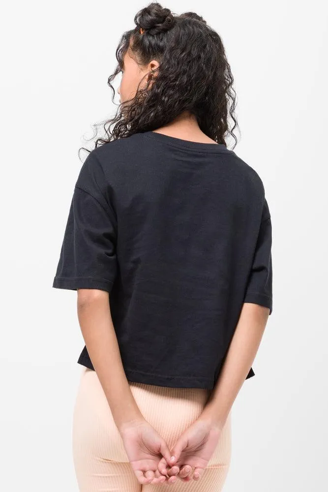 Crop Boxy Side Tie Short Sleeve T-Shirt Black