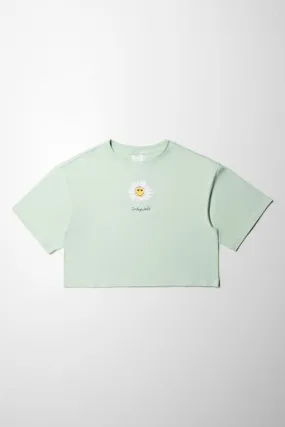 Daisy Cropped Boxy T-Shirt Light Green