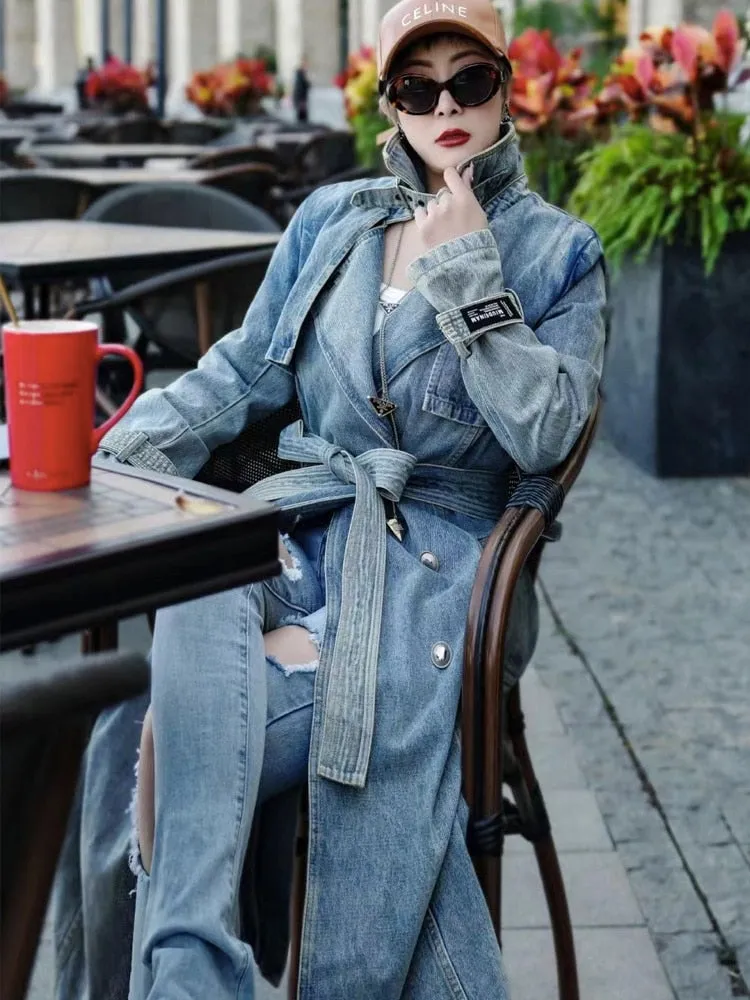 Denim Long Luxury Women's Coat