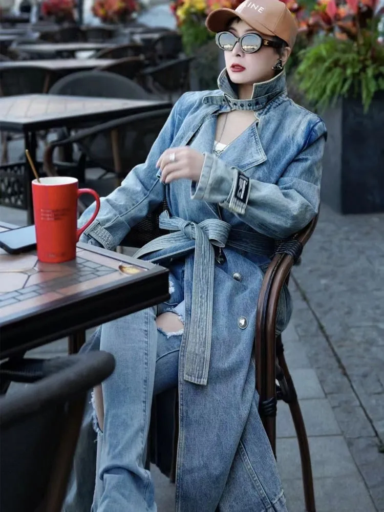 Denim Long Luxury Women's Coat