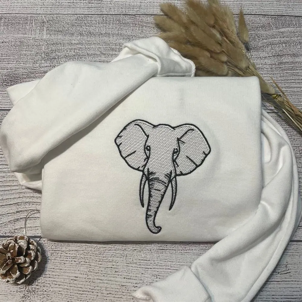 Elephant Embroidered Sweatshirt, Women's Embroidered Sweatshirts