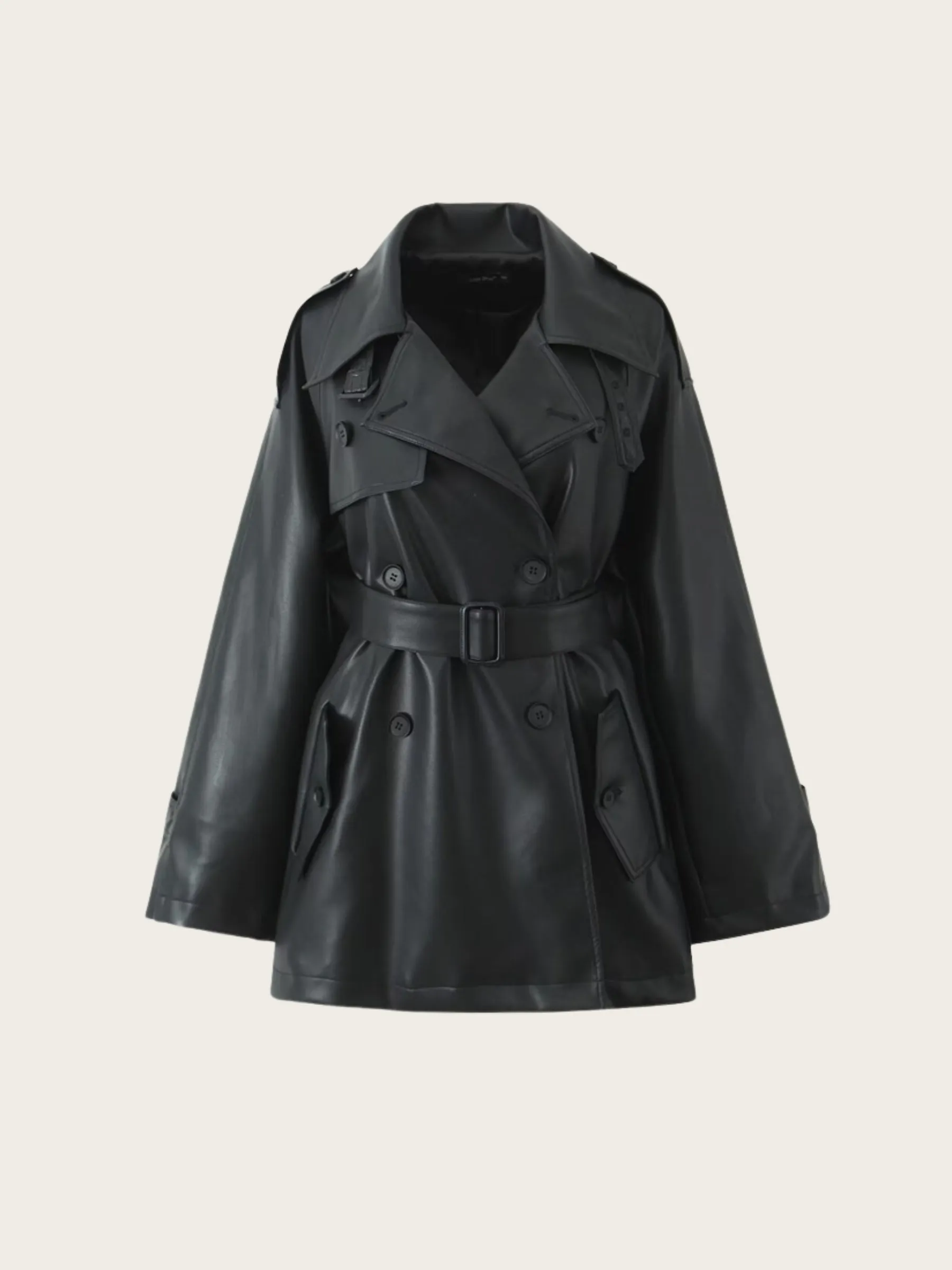 Elise Faux Leather Trench Coat