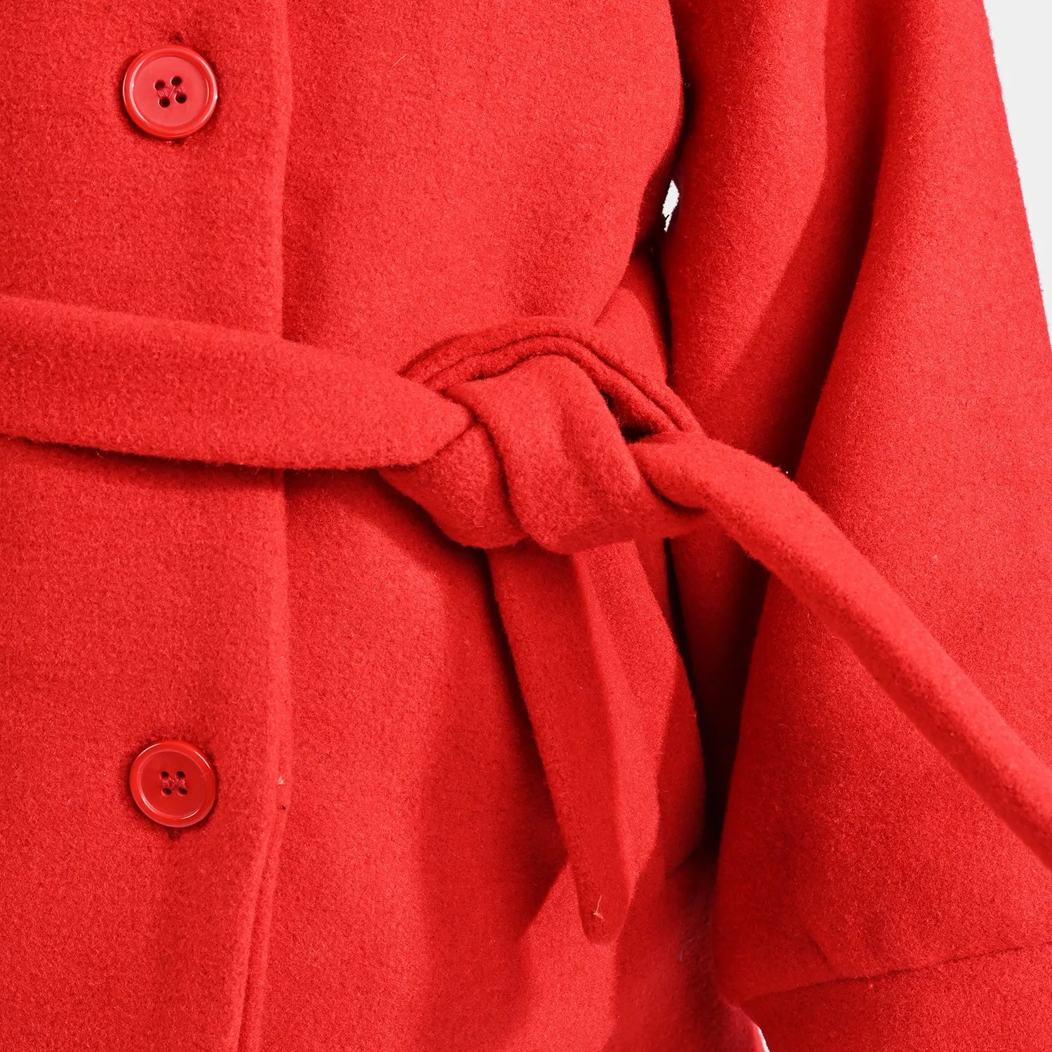 Girls Wool Woven Trench Coat-Red