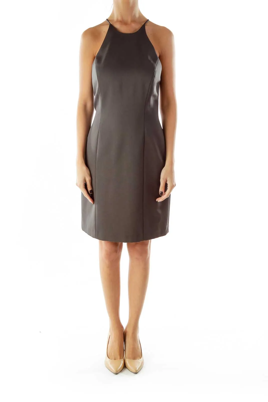 Gray A-Line Spaghetti Strap Cocktail Dress