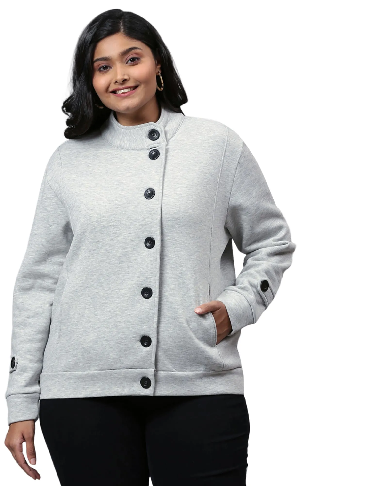 Grey Buttoned Sweatshirt | Light Grey