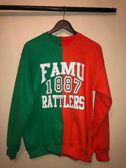 Handmade FAMU 1887 Rattlers Orange True Green Half & Half Unisex Sweatshirt