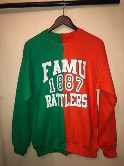 Handmade FAMU 1887 Rattlers Orange True Green Half & Half Unisex Sweatshirt